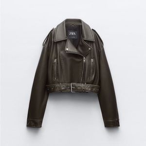 New Zara faux leather cropped biker jacket